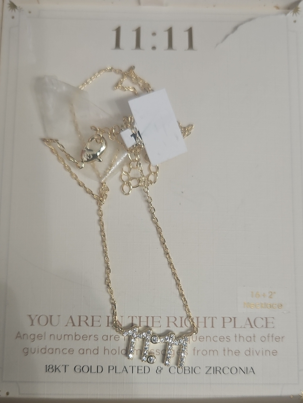 Gold Plated '1111' Cubic Zirconia Pendant Necklace - Women's Jewelry
